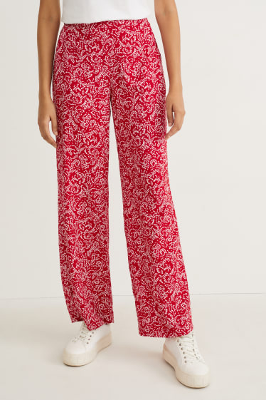 Damen - Stoffhose - Mid Waist - Wide Leg - gemustert - rot