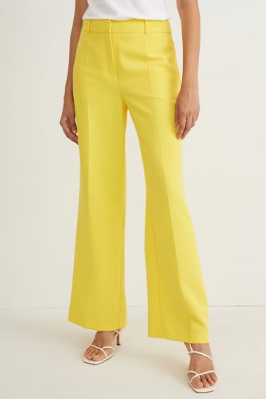 Femmes - Pantalon de toile - high waist - wide leg - jaune