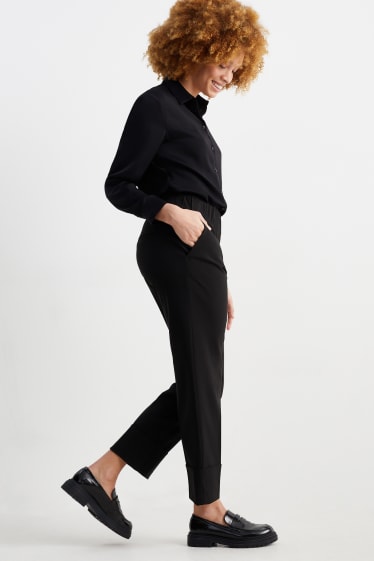 Femmes - Pantalon de toile - mid waist - tapered fit - noir