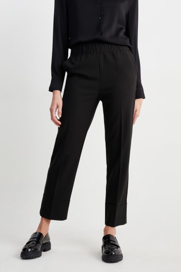 Femmes - Pantalon de toile - mid waist - tapered fit - noir
