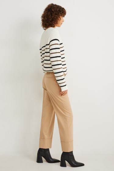 Damen - Stoffhose - Mid Waist - Tapered Fit - beige