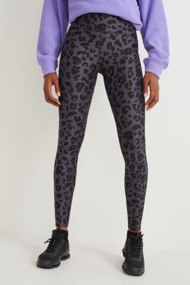 Damen - Leggings - gemustert - grau / schwarz