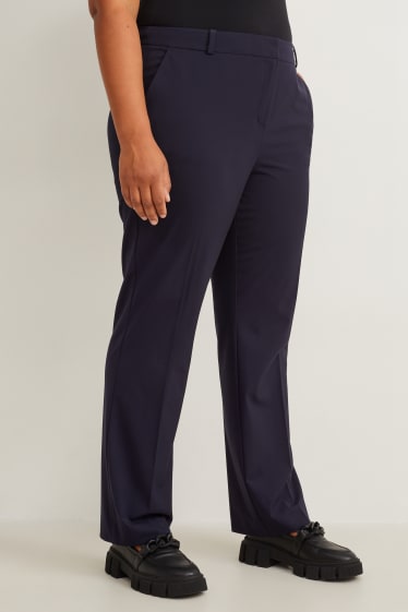 Femmes - Pantalon en toile - mid waist - straight fit - bleu foncé