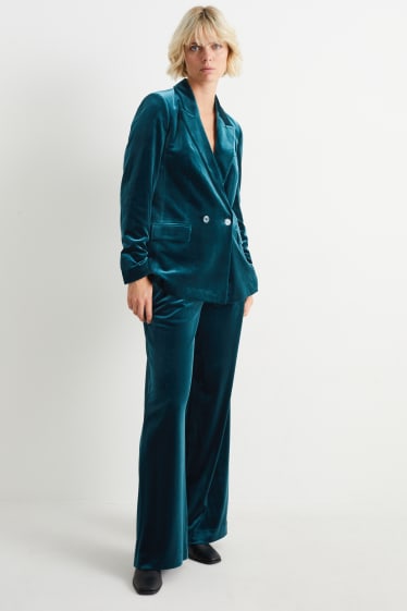 Femmes - Pantalon de velours de bureau - high waist - wide leg - vert foncé