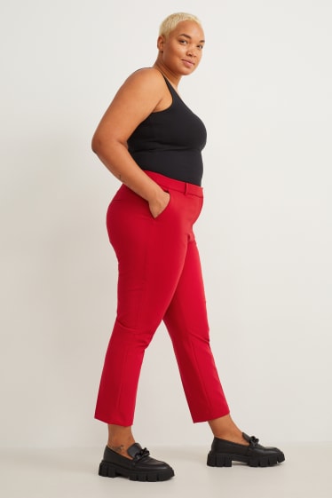 Dámské - Plátěné kalhoty - mid waist - slim fit - tmavočervená