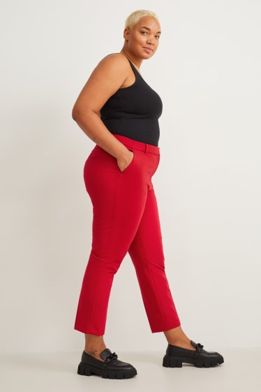 Femmes - Pantalon de toile - mid waist - slim fit - rouge foncé