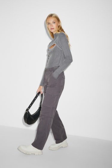 Damen - Stoffhose - Mid Waist - Straight Fit - grau
