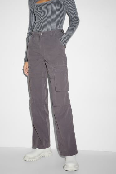 Damen - Stoffhose - Mid Waist - Straight Fit - grau