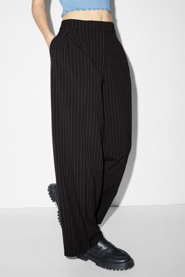 Femmes - CLOCKHOUSE - pantalon de toile - mid waist - wide leg - noir
