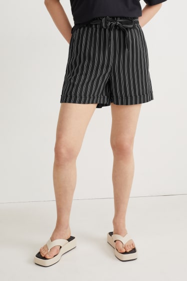 Damen - Shorts - Mid Waist - gestreift - schwarz