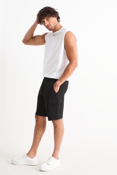 Men - Cargo sweat shorts - black