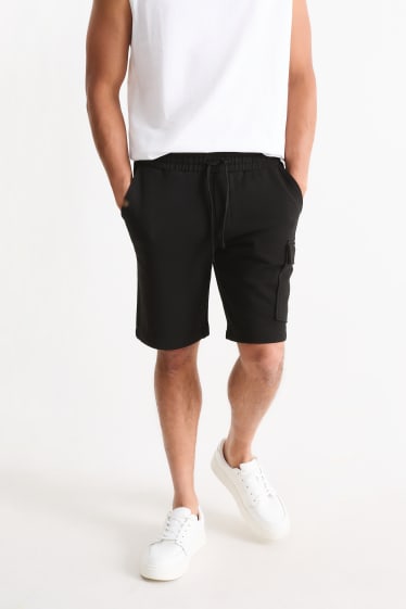 Men - Cargo sweat shorts - black