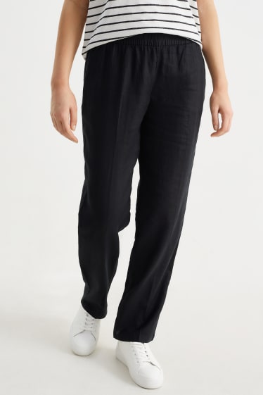 Dames - Linnen broek - high waist - straight fit - zwart