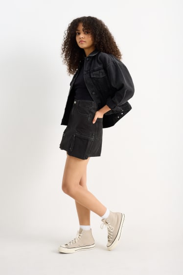 Damen - Jeans-Cargo-Rock - dunkeljeansgrau