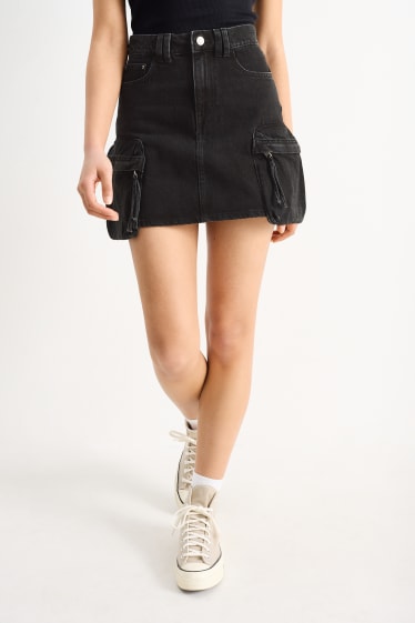 Damen - Jeans-Cargo-Rock - dunkeljeansgrau