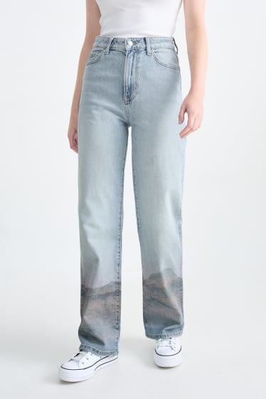 Dames - Loose fit jeans - high waist - jeanslichtblauw