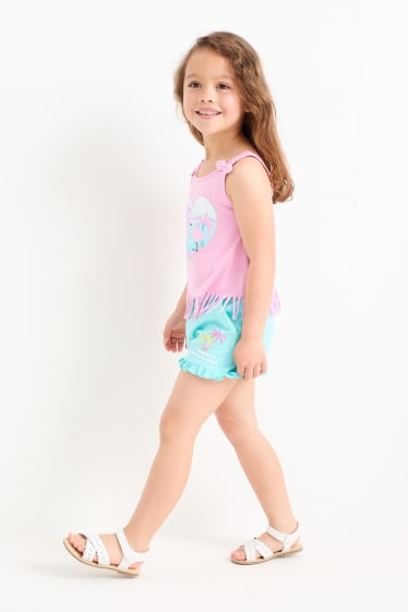 Kinderen - Set van 2 - palmen - shorts - roze / turquoise
