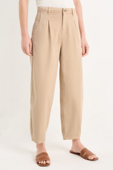 Dámské - Plátěné kalhoty - mid waist - tapered fit - béžová