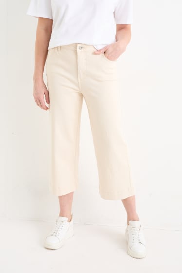Mujer - Pantalón de tela - mid waist - wide leg - beige claro