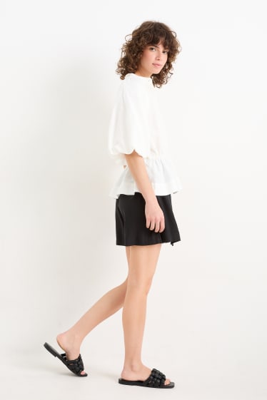 Damen - Skort - Mid Waist - Leinen-Mix - schwarz