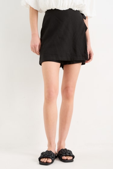 Damen - Skort - Mid Waist - Leinen-Mix - schwarz
