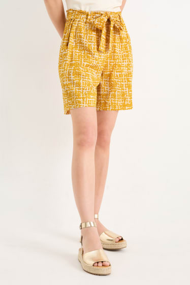 Dames - Shorts - mid waist - met patroon - geel