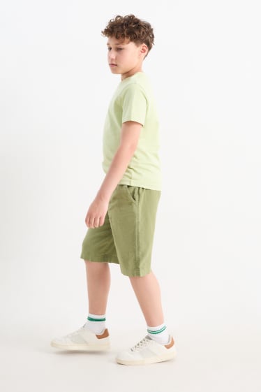 Children Boys - Bermuda shorts - linen blend - green