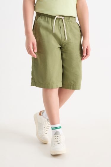 Children Boys - Bermuda shorts - linen blend - green