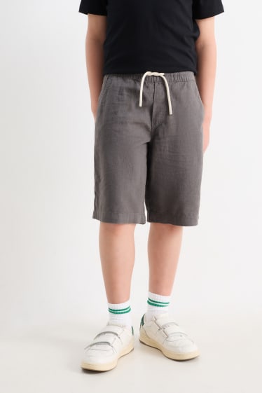 Children Boys - Bermuda shorts - linen blend - dark gray
