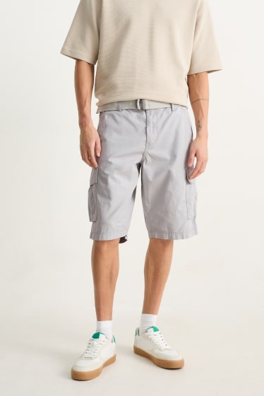 Heren - Cargoshorts met riem - lichtgrijs