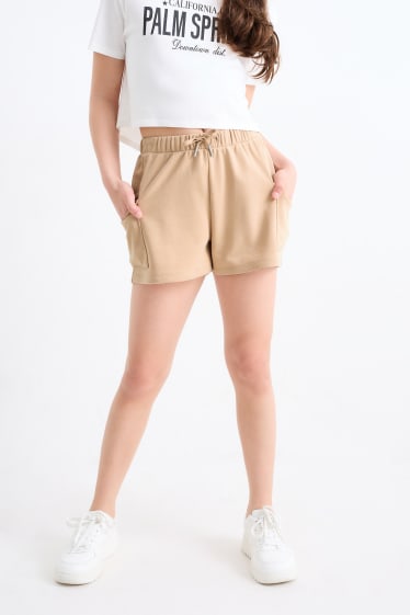 Enfants - Lot de 2 - shorts cargo en molleton - taupe
