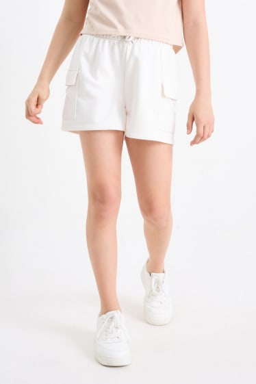 Enfants - Lot de 2 - shorts cargo en molleton - blanc crème