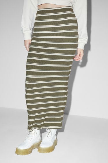 Donna - Gonna in maglia - a righe - verde scuro