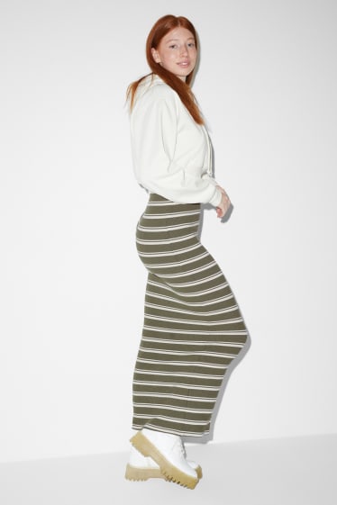 Donna - Gonna in maglia - a righe - verde scuro