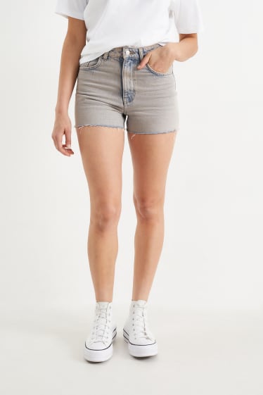 Ados & jeunes adultes - CLOCKHOUSE - short en jean - high waist - jean gris clair