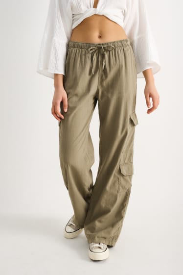Femmes - CLOCKHOUSE - pantalon cargo - mid waist - wide leg - vert