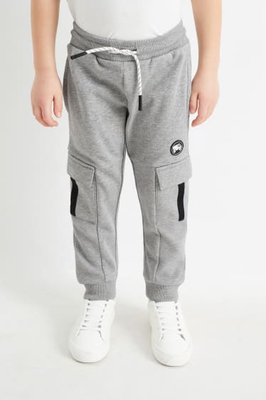 Dětské - Motiv sklápěčky - cargo teplákové kalhoty - šedá