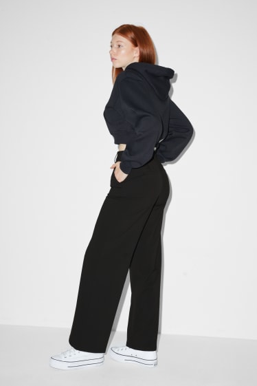 Femmes - CLOCKHOUSE - pantalon en toile - mid waist - straight fit - noir