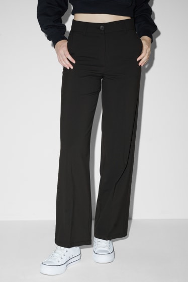 Femmes - CLOCKHOUSE - pantalon en toile - mid waist - straight fit - noir