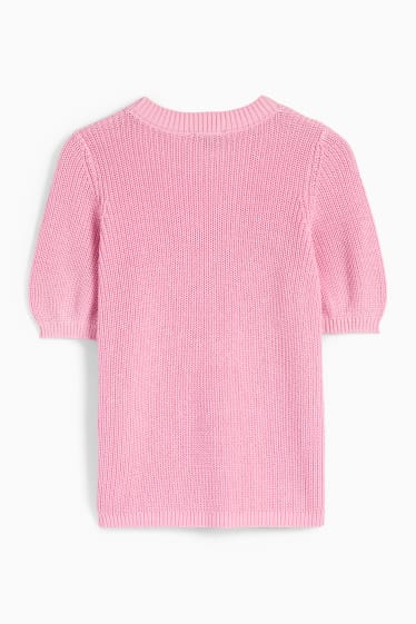 Damen - Strickpullover - kurzarm - pink