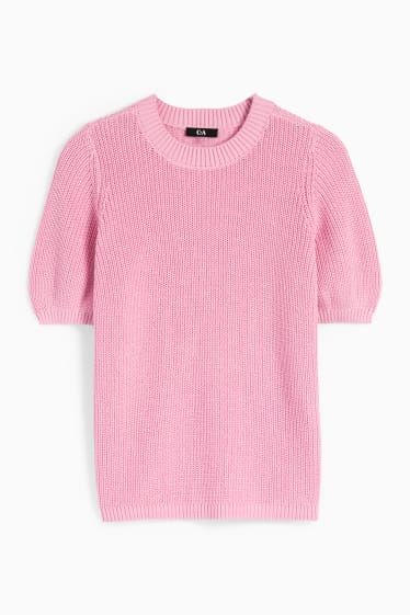 Damen - Strickpullover - kurzarm - pink