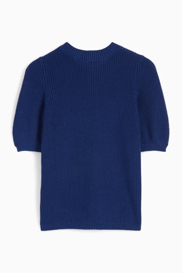 Damen - Strickpullover - kurzarm - dunkelblau