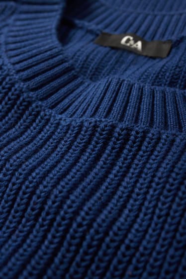 Damen - Strickpullover - kurzarm - dunkelblau