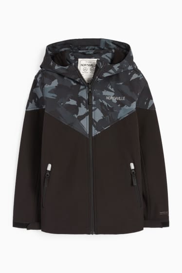 Bambini - Giacca softshell con cappuccio - impermeabile - fantasia - nero