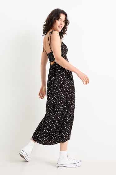 Women - Dress with slit - polka dot - black