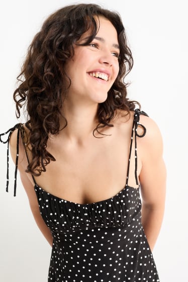 Women - Dress with slit - polka dot - black