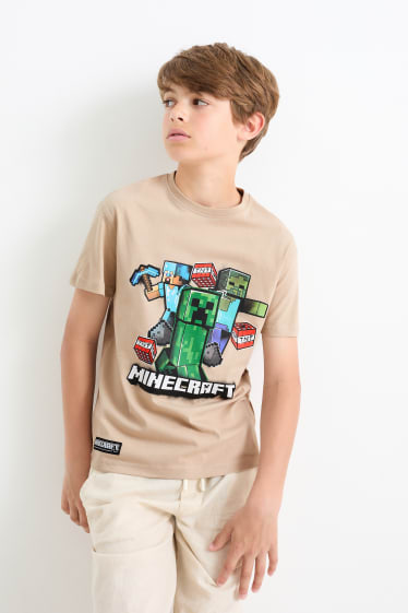 Kinderen: jongens - Set van 2 - Minecraft - T-shirt - beige / blauw