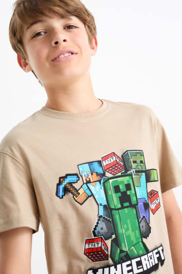 Kinderen: jongens - Set van 2 - Minecraft - T-shirt - beige / blauw