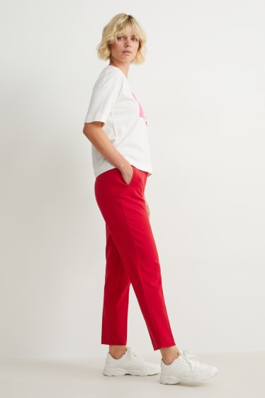 Femmes - Pantalon de toile - high waist - tapered fit - rouge