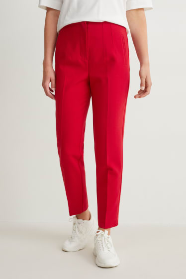 Femmes - Pantalon de toile - high waist - tapered fit - rouge